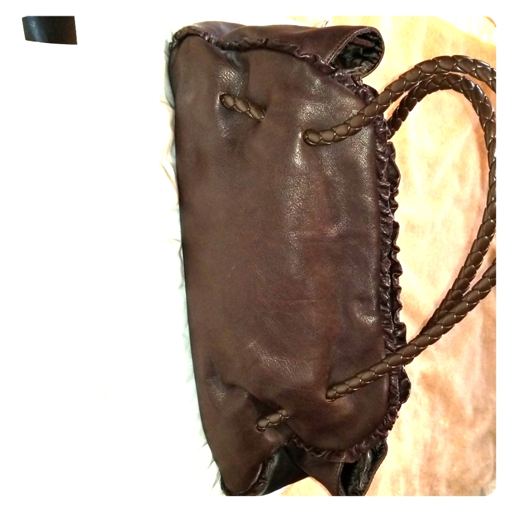 Furla chocolate brown leather satchel with ruffle